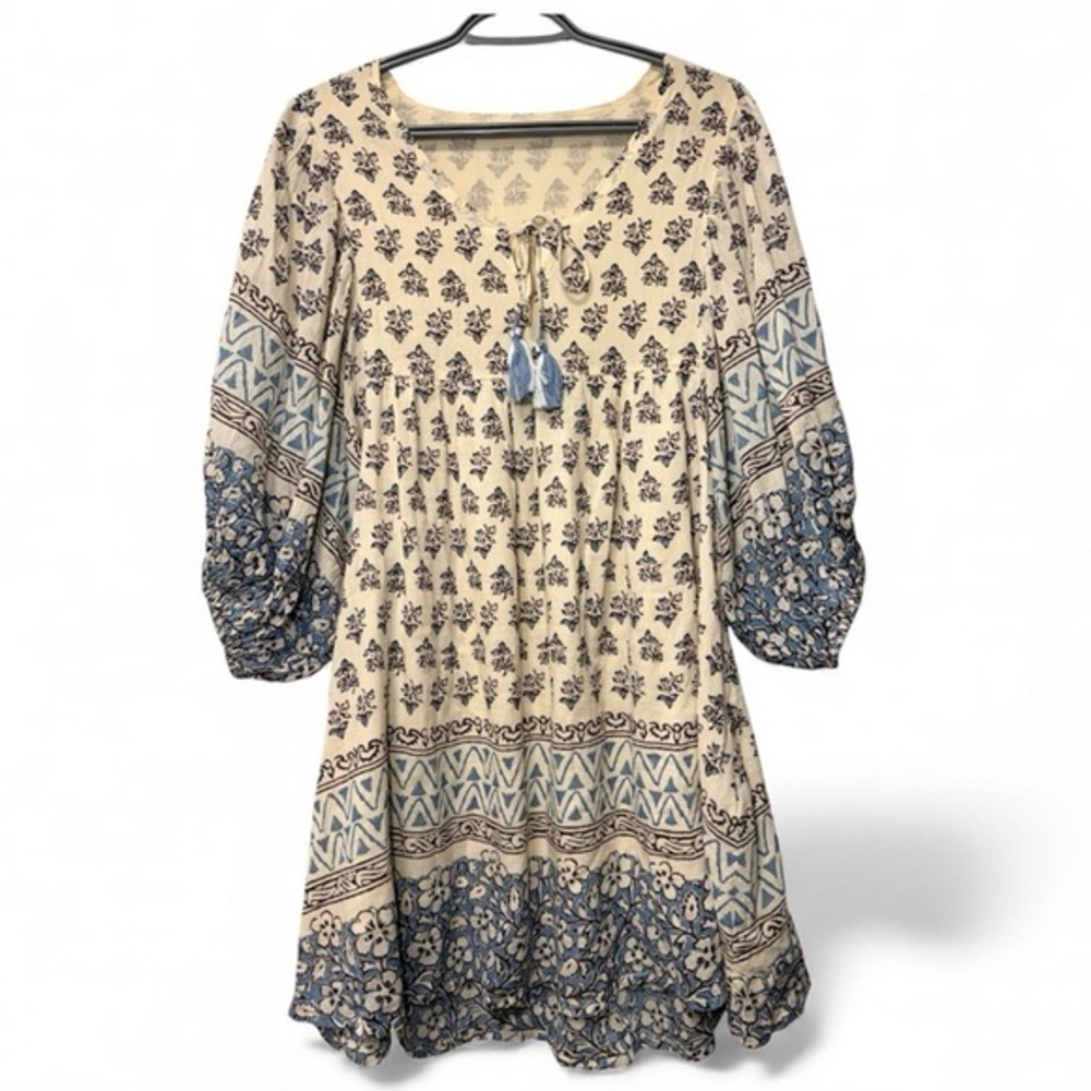 Maison Hotel Dress Cream Blue Brown size S